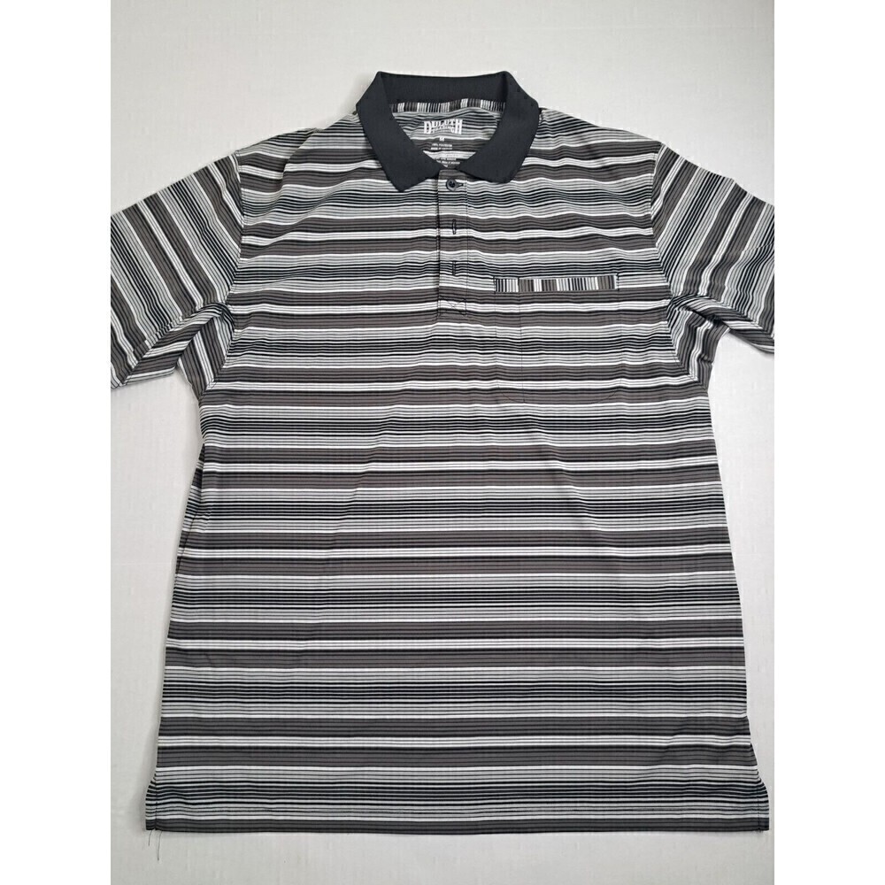 DULUTH Trading Co Mens Gray Striped Short Sleeve Polo Shirt SZ M 100% Polyester